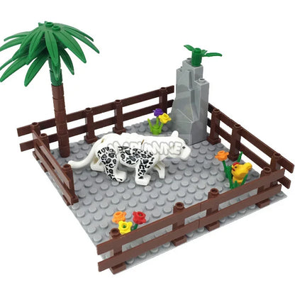 Marumine MOC Bricks Farm Animals Building Blocks Model Kit with Panda Chicken Cow Rabbit Trees Plant Construction Set Kids Toys