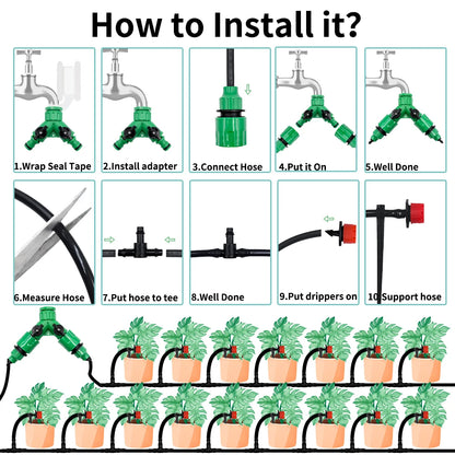 10-30M Garden 1/4'' Drip Irrigation Kit Automatic Watering System Nozzles for Farmland Bonsai Plant Flower Vegetable Greenhouse