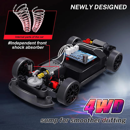 RC Drift Car 1:24 Remote Control Car for Kid 20KM/H 4WD High Speed RC Car with LED Lights Extra Drifting Tires Vehicle for Adult