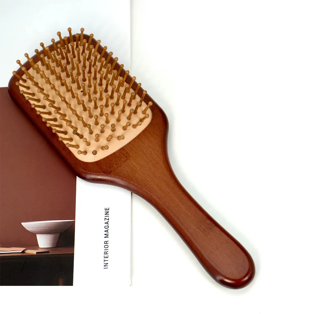 Bamboo Hair Brush - Natural Wooden Anti-Static Comb & Scalp Massager, Air Cushion Design for Detangling (Women/Men)