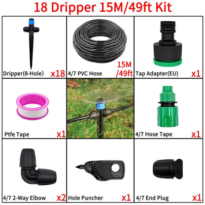 1/4" Drip Irrigation System Kit-Adjustable Flow, Sprayer with Lock Barbed Automatic Watering, for Garden, Farm, Bonsai, Flowers