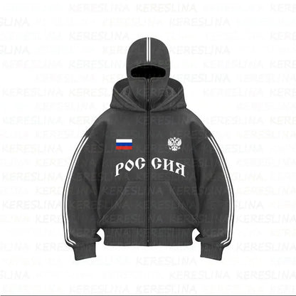 New cross-border trendy brand double hat design letter hooded sweatshirt for autumn and winter, suitable for both men and women,