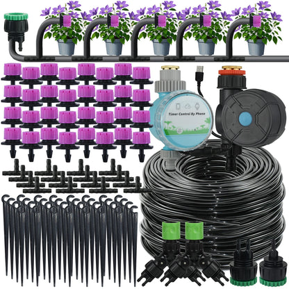 Garden 1/4'' Drip Irrigation Kit Automatic Watering System Nozzles for Farmland Bonsai Plant Flower Vegetable Greenhouse
