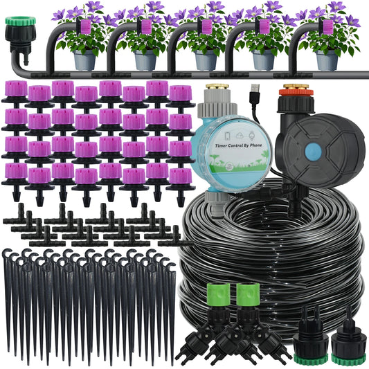 Garden 1/4'' Drip Irrigation Kit Automatic Watering System Nozzles for Farmland Bonsai Plant Flower Vegetable Greenhouse