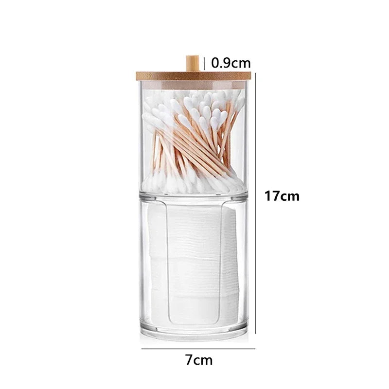 Acrylic Makeup Organizer Cotton Swabs Containerwith Bamboo Lid Cosmetic Transparent Box Cotton Pad Organizer Jewelry Storage Box