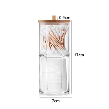 Acrylic Makeup Organizer Cotton Swabs Containerwith Bamboo Lid Cosmetic Transparent Box Cotton Pad Organizer Jewelry Storage Box