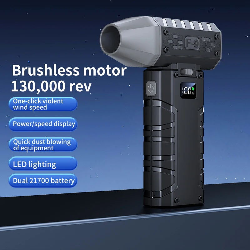 Mini Air Blower 160000 RPM Handheld Electric Turbo Jet Fan 52m/s Wind Speed Brushless Motor Violent Fan with LED Display