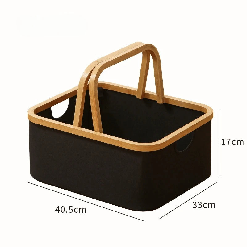 Bamboo Handle Storage Basket Large Capacity Foldable Bathroom Toy Clothing Desktop Organiser Dormitory Dirty Clothes Basket
