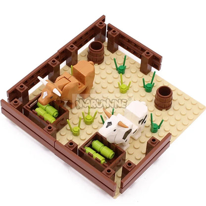 Marumine MOC Bricks Farm Animals Building Blocks Model Kit with Panda Chicken Cow Rabbit Trees Plant Construction Set Kids Toys