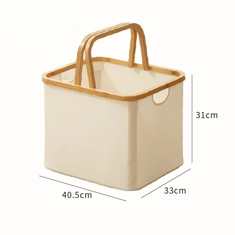 Bamboo Handle Storage Basket Large Capacity Foldable Bathroom Toy Clothing Desktop Organiser Dormitory Dirty Clothes Basket