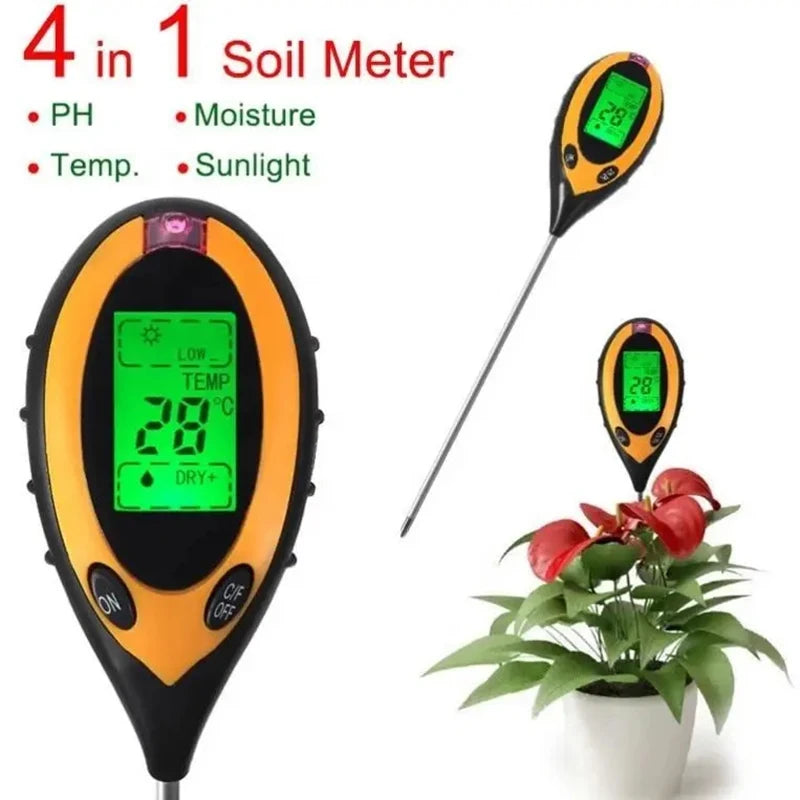 4-in-1 Plant Soil Tester Kit with pH Light Moisture Acidity Meter for Flowers - Comprehensive Garden Care Tool