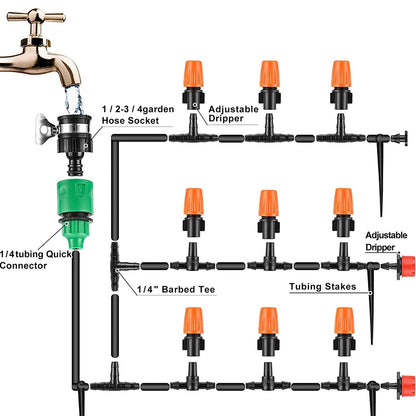 50M Micro Drip Irrigation System Automatic Plant Watering Kit with Adjustable Drippers & Hose - Outdoor Garden Misting Tools