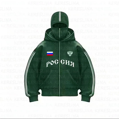 New cross-border trendy brand double hat design letter hooded sweatshirt for autumn and winter, suitable for both men and women,