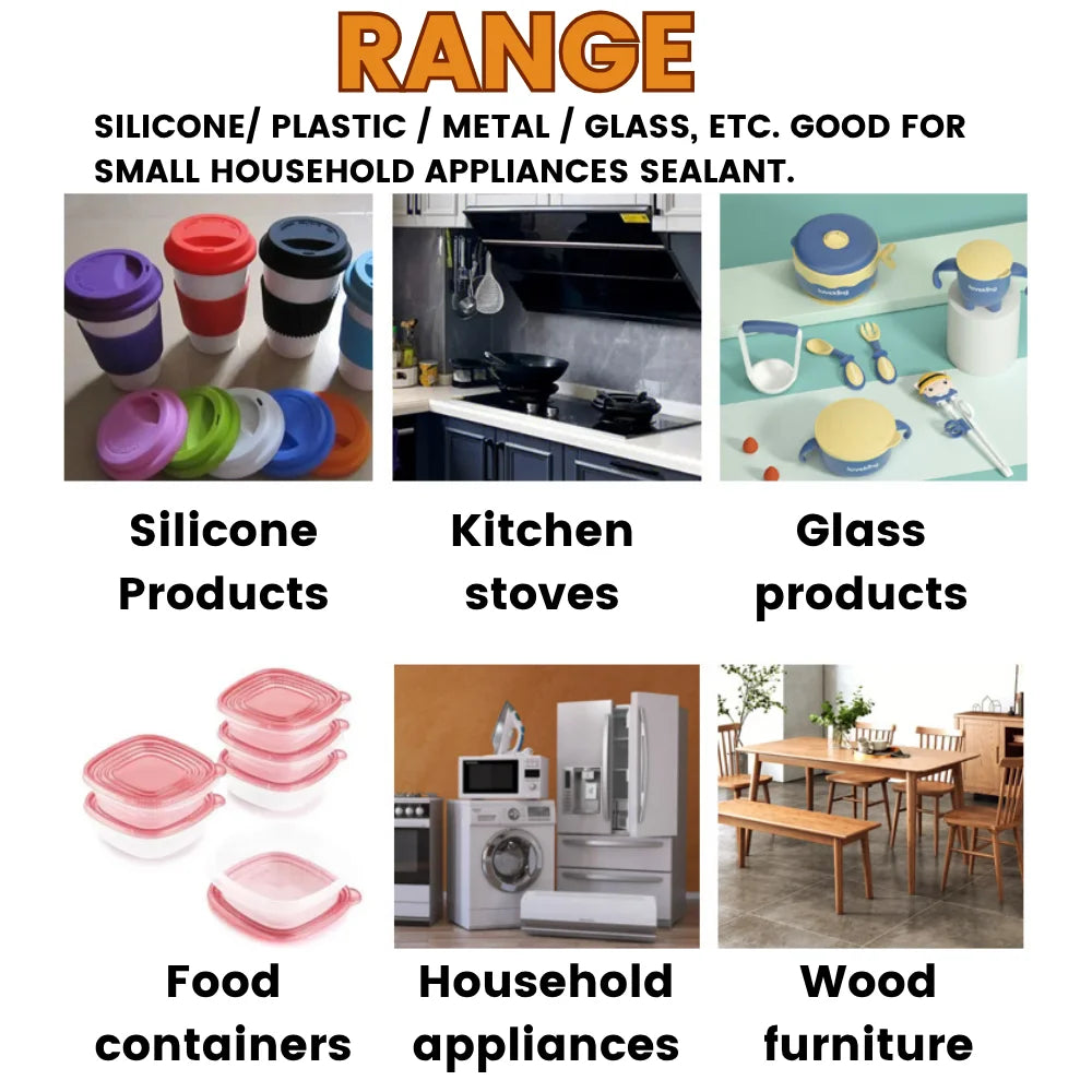 Silicone Rubber Sealant Waterproof Adhesive for Bonding Silicone/ Plastic/ Metal /Glass, Good for Household Appliances Sealant