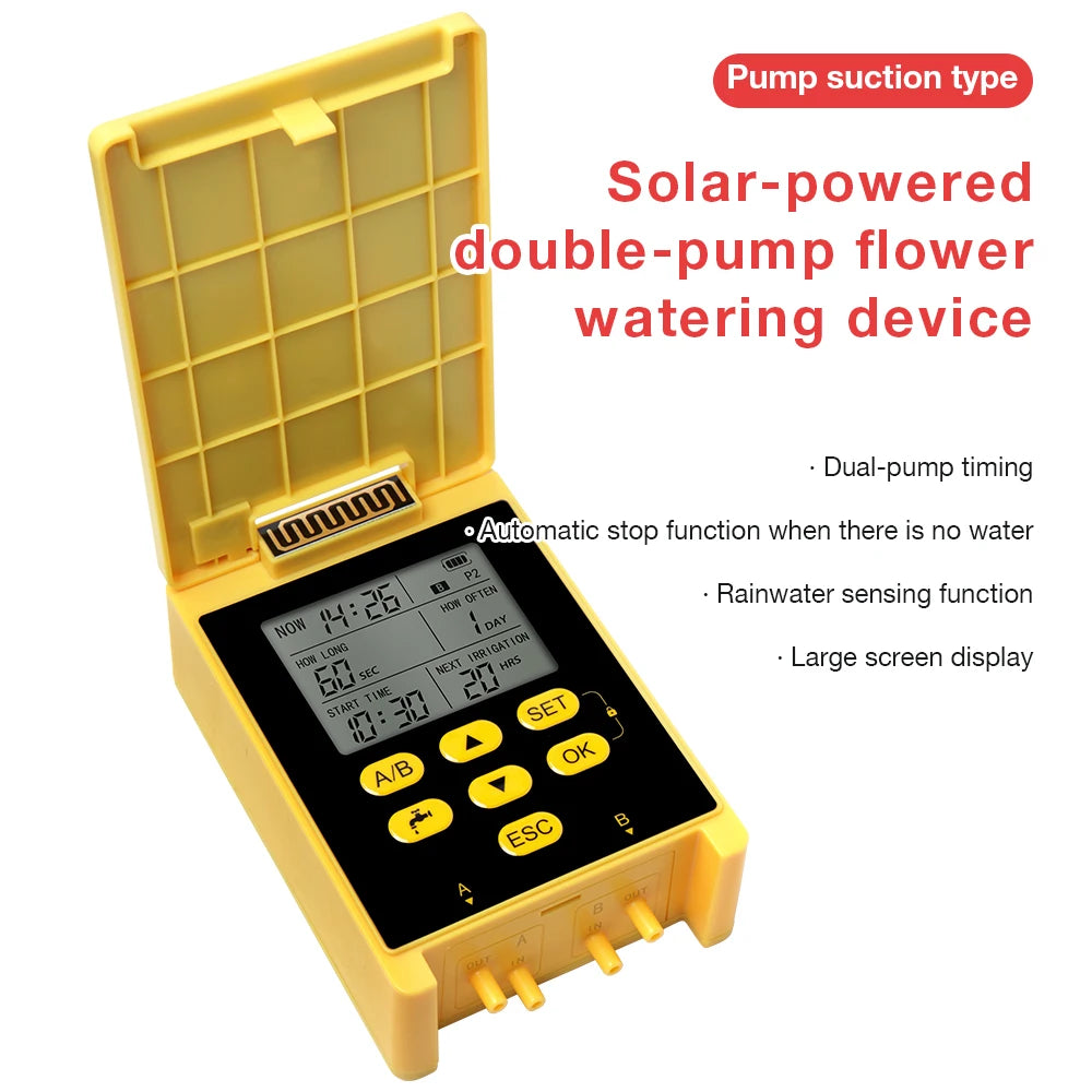 New Solar Intelligent Irrigation Kit 5V 2A Solar Powered Dual Pump Automatic Water Timer Garden Drip Irrigation System Watering