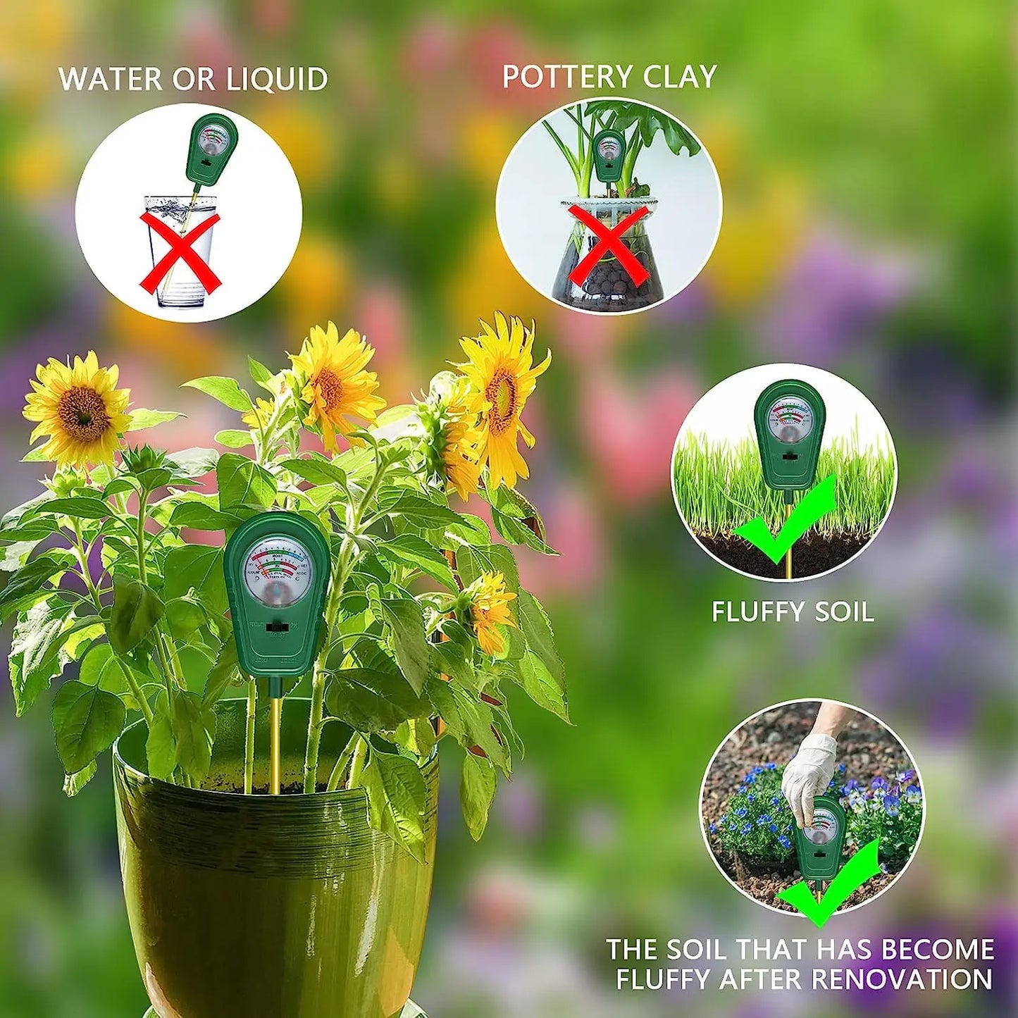 3-in-1 Soil Test Kit, Soil Moisture Meter/Soil ph Meter/Fertility Soil Tester, Soil Hygrometer for Garden, Farm House Plants