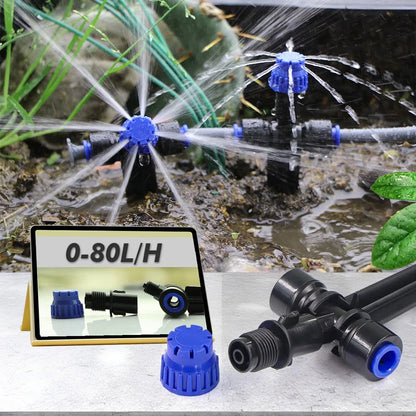 1/4" Garden Irrigation Watering Kit 8-hole Dripper with Stake Adjustable Sprinkler 6mm Quick Push Slip Lock Outdoor Drip Sprayer