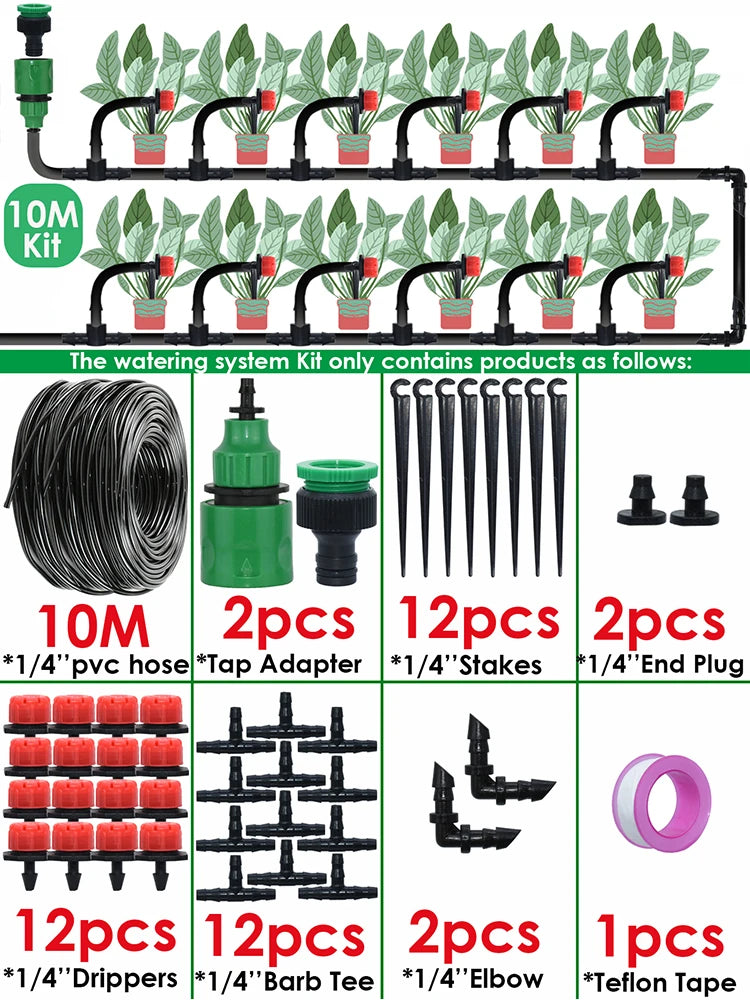 KESLA Garden 1/4'' Drip Irrigation Kit Automatic Watering System Nozzles for Farmland Bonsai Plant Flower Vegetable Greenhouse