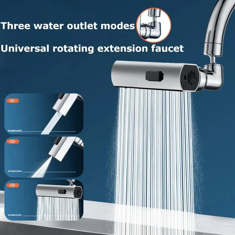 Universal Swivel Kitchen Faucet with Splash-Proof Waterfall Nozzle - Three-Mode Extension Sink Multi-Function