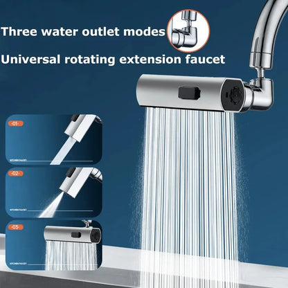 Universal Swivel Kitchen Faucet with Splash-Proof Waterfall Nozzle - Three-Mode Extension Sink Multi-Function