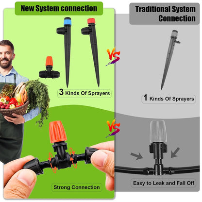 100FT/30.5M Drip Irrigation Kit Locked-Connect Automatic Micro Watering System with Tubing Hose and Misting Nozzle for Garden
