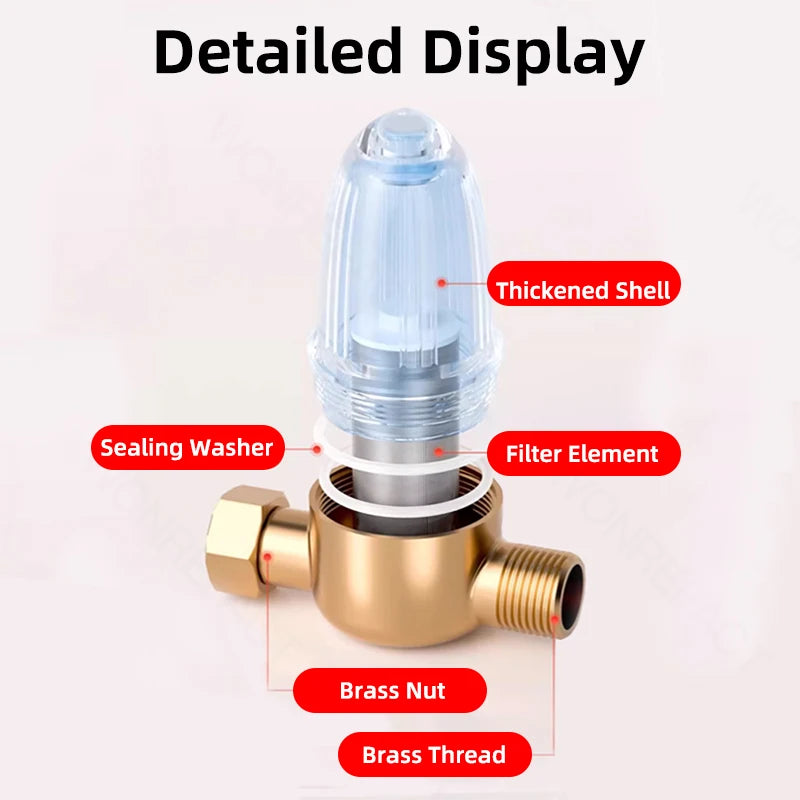 Bathroom Stainless Steel Water Heater Filter Filter Element Can Be Cleaned Brass Front Prefilter Detachable Filter Cartridge