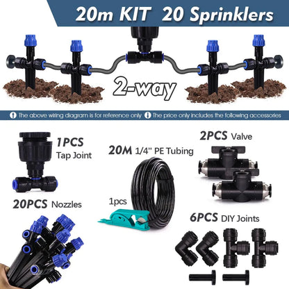 1/4" Garden Irrigation Watering Kit 8-hole Dripper with Stake Adjustable Sprinkler 6mm Quick Push Slip Lock Outdoor Drip Sprayer