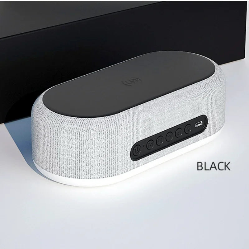 Portable MultiFunction Bluetooth Speaker Night Light Mobile Phone Qi 15W Fast Charging Station Wireless Charger With Alarm Clock