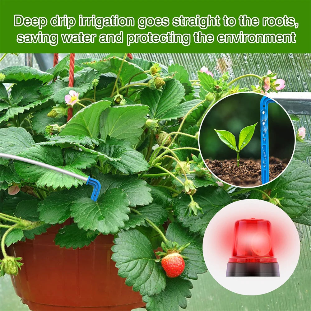 DIY Smart Deep Drip Irrigation System Kit with Water Storage Alarm and Movable Hanging Type Watering Device for Greenhouse Patio