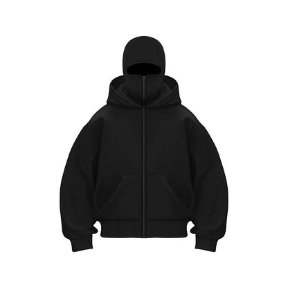 Double hooded zipper sweatshirt men's Balaclava hooded sweatshirt sports jacket suitable for outdoor activities