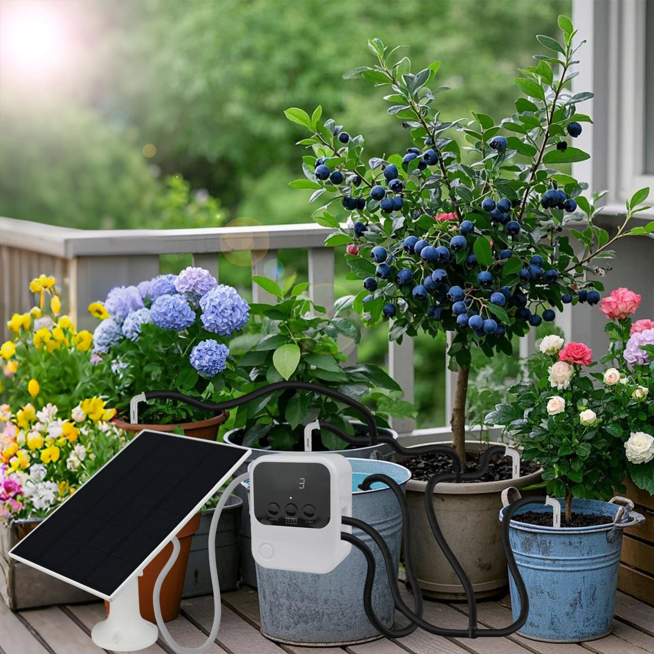 Solar Automatic Drip Irrigation System Kit for Garden Balcony Indoor DIY Gardening Water Plant Watering System w/ Anti-Siphon
