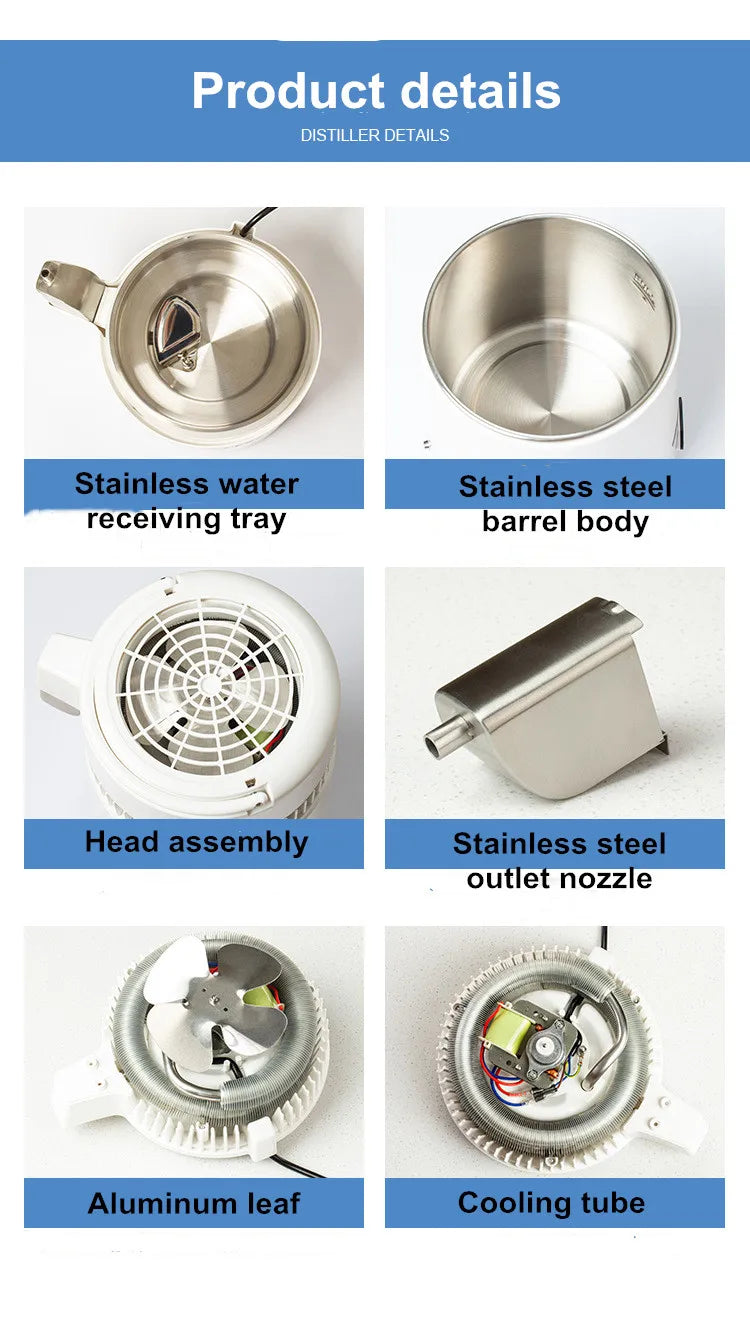 220V 4L Water Bottle Filter Distiller Purifier Portable Tabletop Machine Stainless Steel Adjustable Temperature for Labs Homes