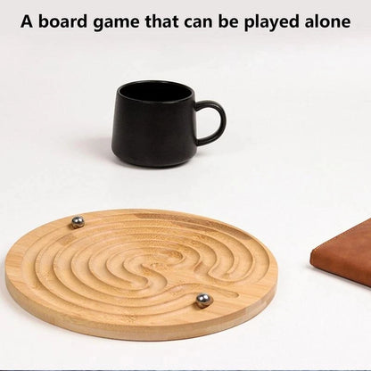 Bamboo Finger Labyrinth for Meditation and Prayer Wooden Labyrinth Maze Ball Puzzle Toys Hand Game Case Fun Brain Game Challenge