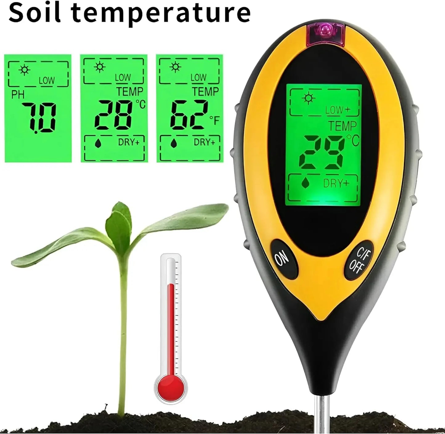 4-in-1 Plant Soil Tester Kit with pH Light Moisture Acidity Meter for Flowers - Comprehensive Garden Care Tool