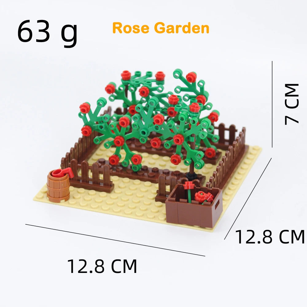 MOC Farm Bricks Vegetable Garden Pumpkin Grape Farm Crop Plant Orchard Builing Blocks Micro Landscape Rose Flower Kids Gifts Toy