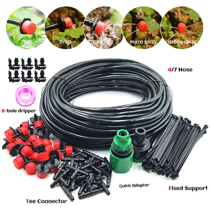 Automatic Drip Irrigation Kit 10-30M, 1/4" Garden Watering System with Nozzles for Farmland,Greenhouse,Bonsai,Flowers Vegetables