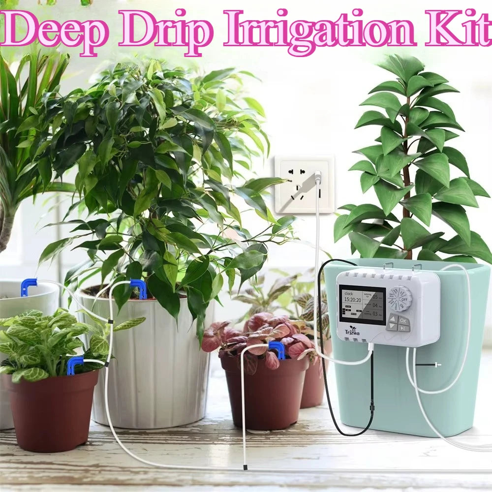 DIY Smart Deep Drip Irrigation System Kit with Water Storage Alarm and Movable Hanging Type Watering Device for Greenhouse Patio