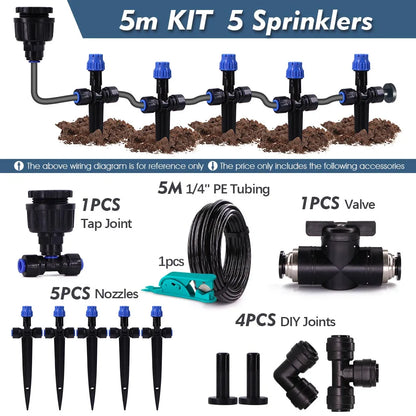 1/4" Garden Irrigation Watering Kit 8-hole Dripper with Stake Adjustable Sprinkler 6mm Quick Push Slip Lock Outdoor Drip Sprayer