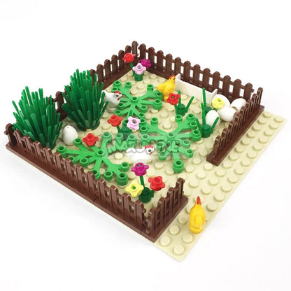 Marumine MOC Bricks Farm Animals Building Blocks Model Kit with Panda Chicken Cow Rabbit Trees Plant Construction Set Kids Toys