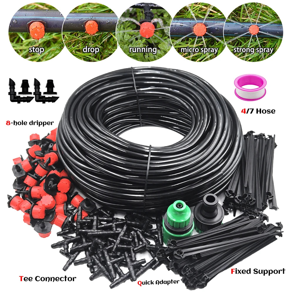 10-30M Garden 1/4'' Drip Irrigation Kit Automatic Watering System Nozzles for Farmland Bonsai Plant Flower Vegetable Greenhouse