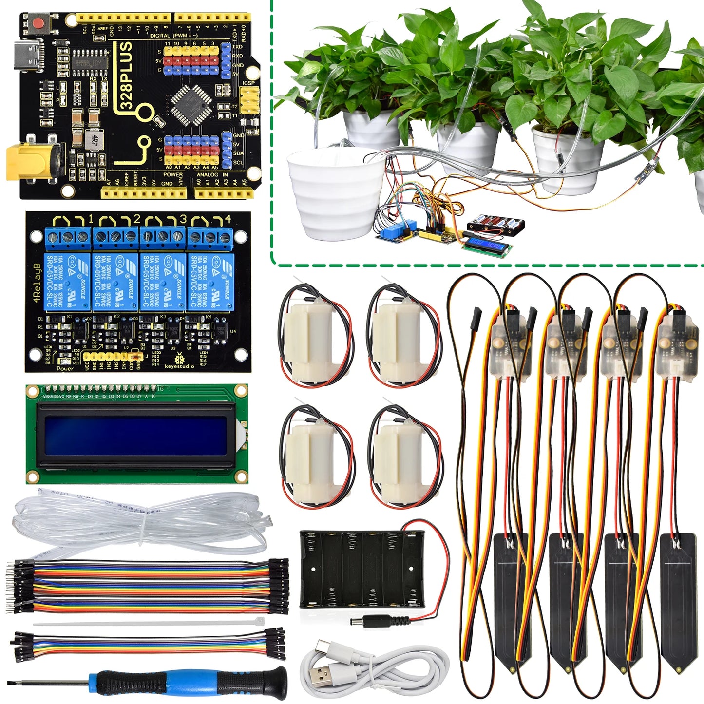 Keyestudio DIY Electronic Watering Kit For Arduino C Language Programming Automatic Water Flowers With Soil Humidity Sensor
