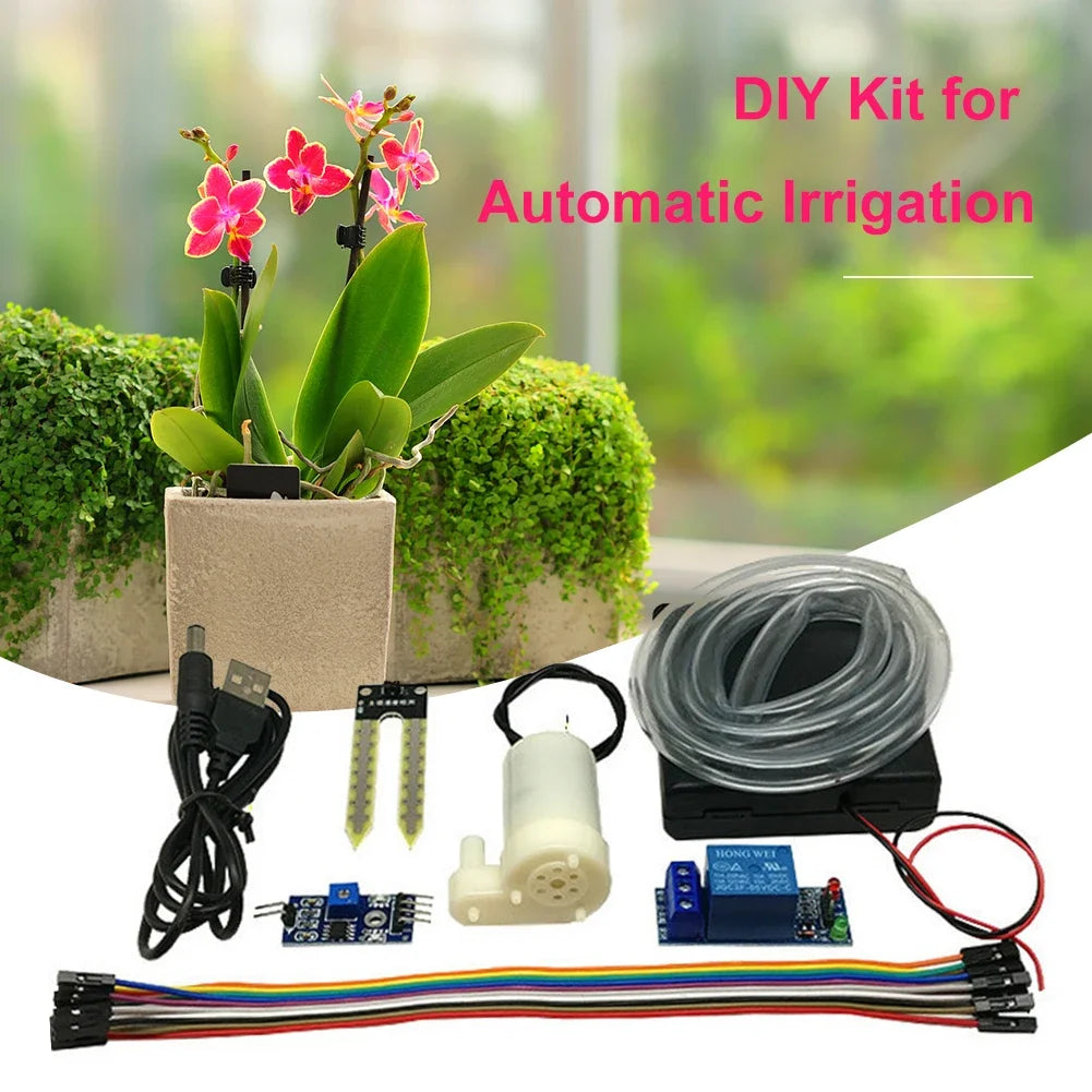 DIY Automatic Irrigation Module Kit Automatic Water Pumping Soil Moisture Sensor Mini Water Pump with 50cm Hose for Arduino