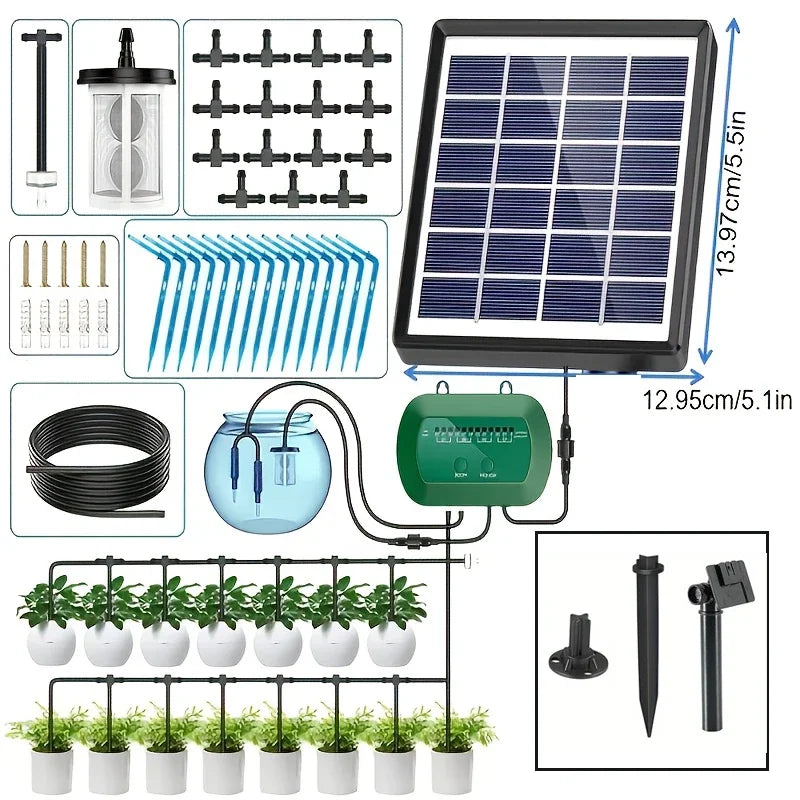 Solar Irrigation System, Latest Garden Plant Drip Irrigation System Kit with Display Screen, Travel Automatic DIY Watering Timer