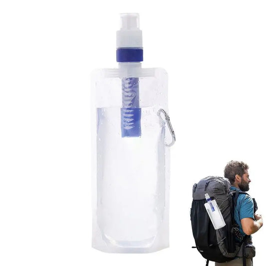 1000ml Foldable Water Bottle With Filter Water Purifier Bottle Water Bottle Filter Container Reusable Outdoor Filtered Water Bag