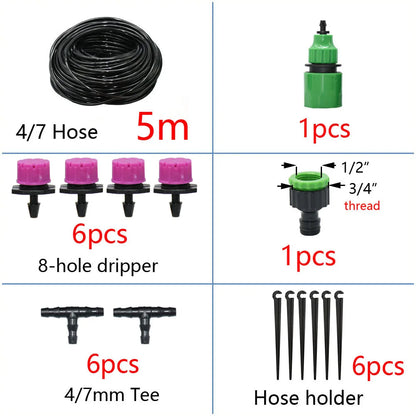 50M-5M DIY Drip Irrigation System Automatic Watering Garden Hose Micro Drip Watering Kits with Adjustable Drippers
