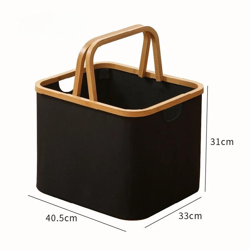 Bamboo Handle Storage Basket Large Capacity Foldable Bathroom Toy Clothing Desktop Organiser Dormitory Dirty Clothes Basket