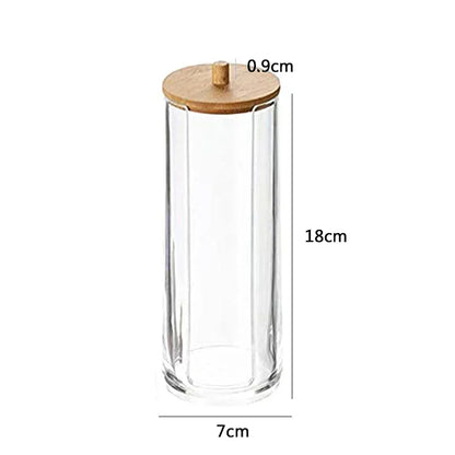 Acrylic Makeup Organizer Cotton Swabs Containerwith Bamboo Lid Cosmetic Transparent Box Cotton Pad Organizer Jewelry Storage Box