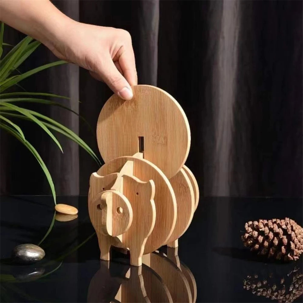 Bamboo Animal Styling Elephant Detachable Table Mat Anti-scald Heat Insulation Pad Coaster Pot Mat Kitchen Desktop Decor Gadgets