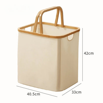 Bamboo Handle Storage Basket Large Capacity Foldable Bathroom Toy Clothing Desktop Organiser Dormitory Dirty Clothes Basket