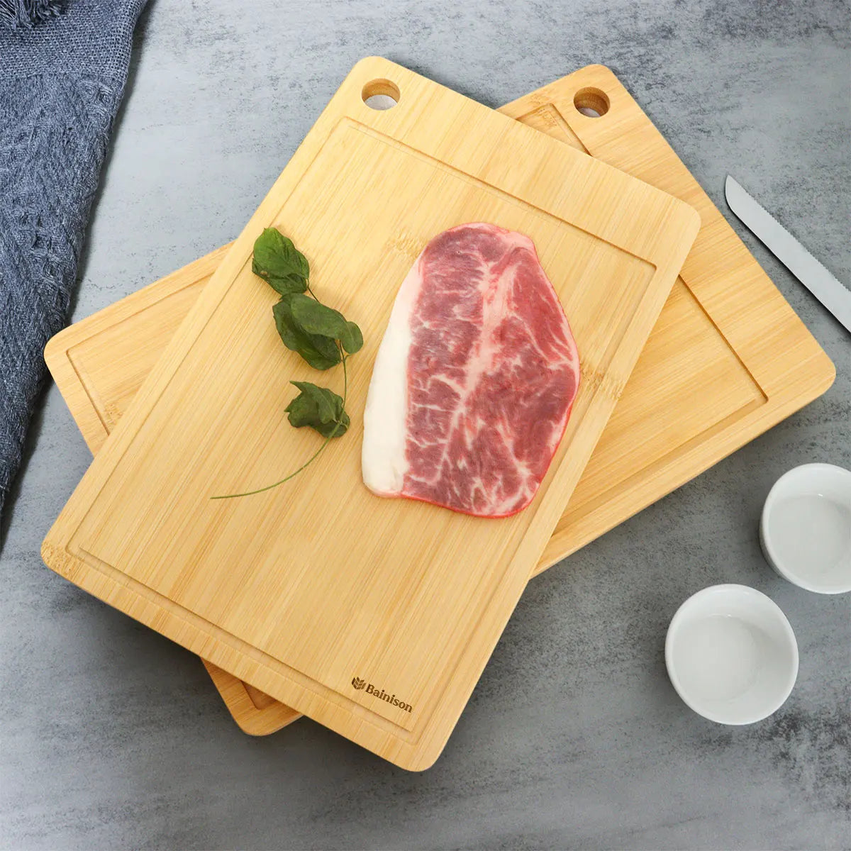 Bainison Natural Bamboo Cutting Board for Kitchen & Outdoors – Durable, Non-Slip Surface for & Pet Food Preparation
